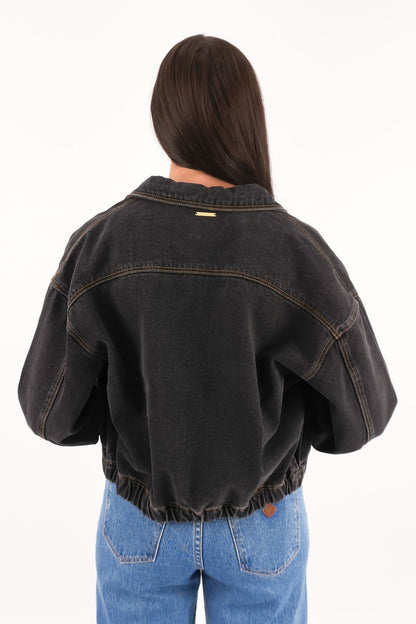 A Denim Bomber Jacket Cara