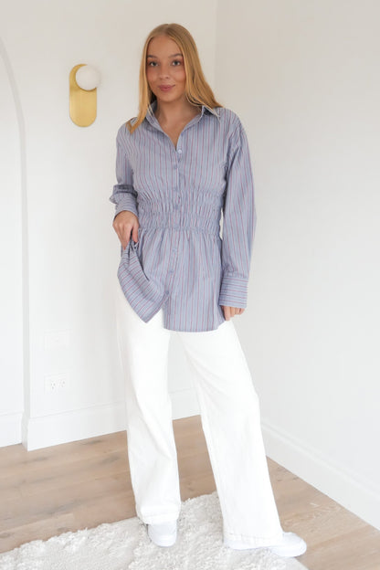 AAE Ruched Stripe Shirt Blue