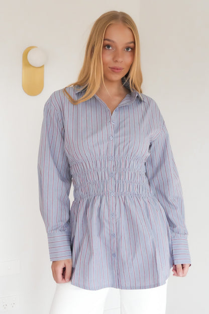 AAE Ruched Stripe Shirt Blue