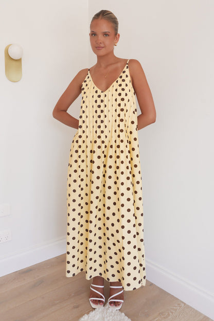 Abella Midi Dress Lemon Chocolate Polka Dot