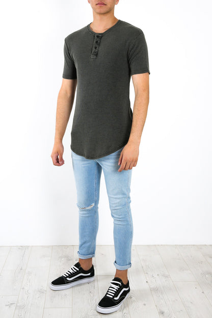 Acid Waffle Henley Washed Black