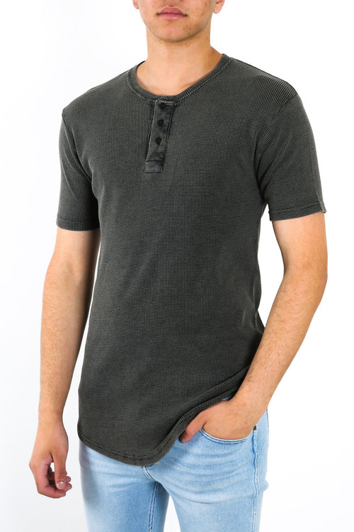 Acid Waffle Henley Washed Black