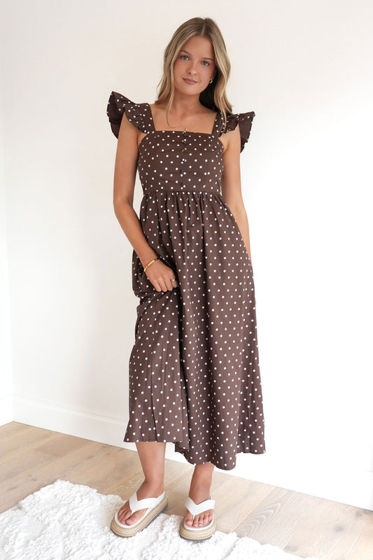 Alby Maxi Dress Chocolate Polka Dot