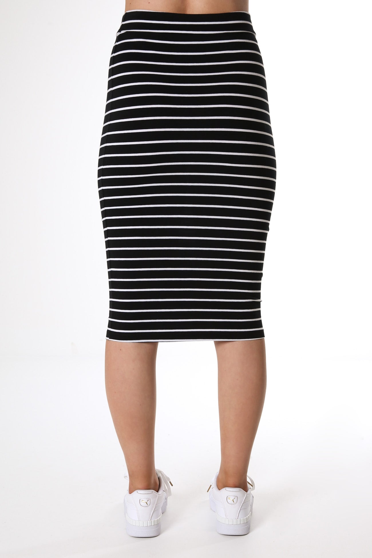 Alicia Midi Skirt Black White Stripe