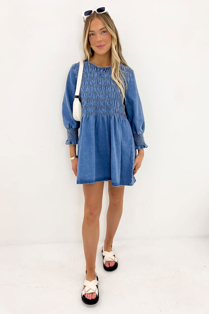 Amalia Denim Mini Dress Mid Blue