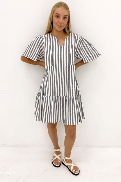 Amara Dress Black White Stripe