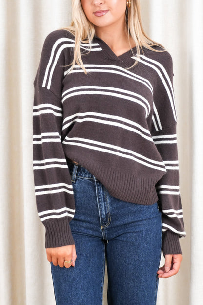 Andrew Rugby Knit Chocolate Stripe