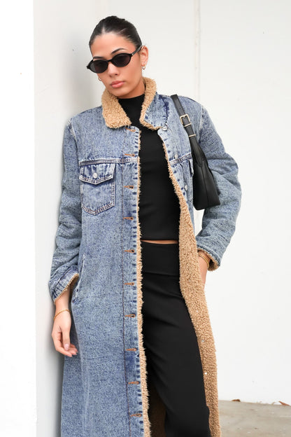 Angelina Denim Coat Blue Acid Wash