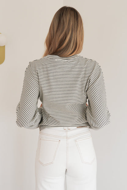 Anika Stripe Long Sleeve Tee Black