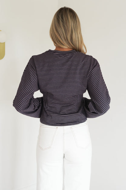 Anika Stripe Long Sleeve Tee Navy