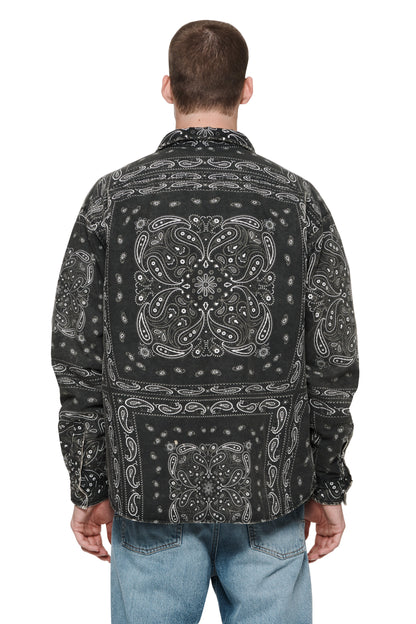 PADDED QUILT LINE BANDANA SHIRT - Black