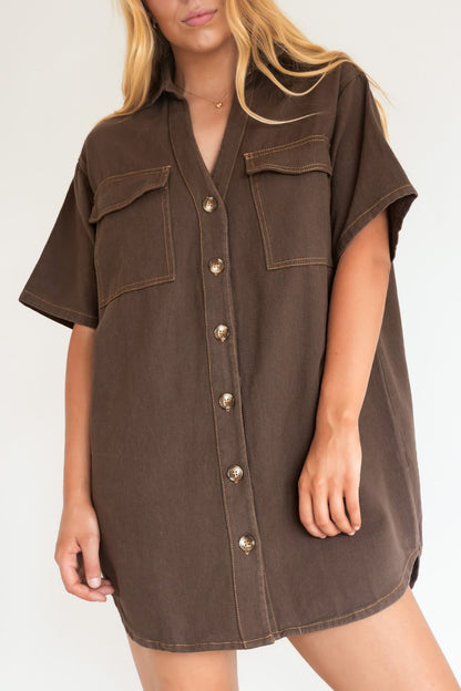Angie Denim Mini Dress Chocolate