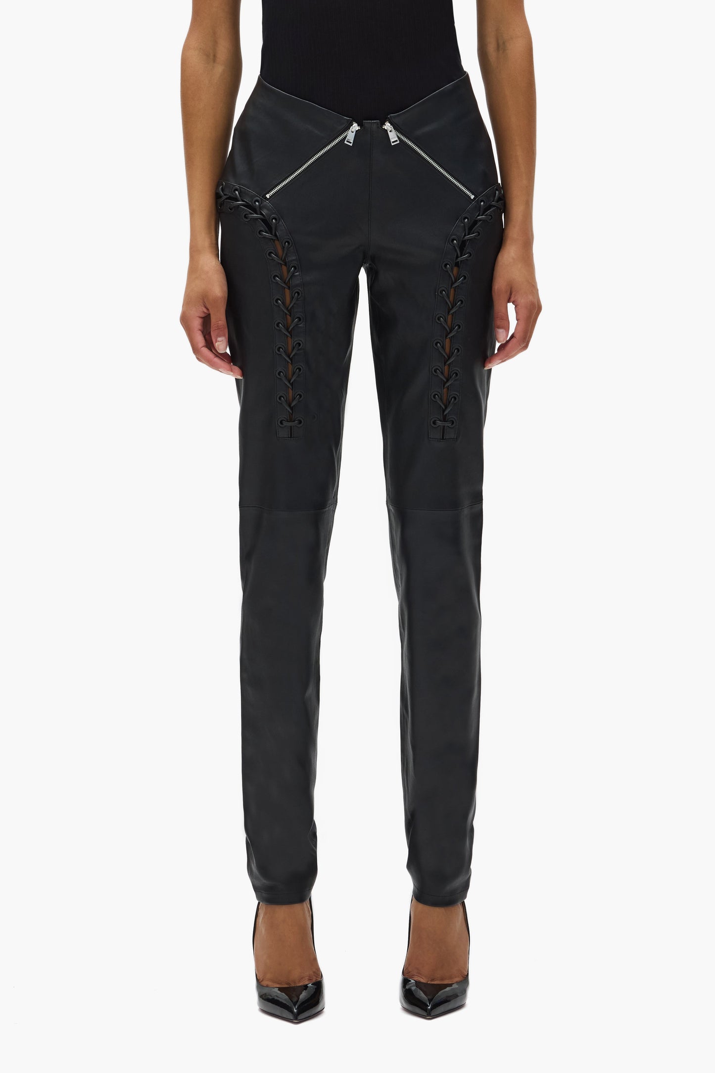 Leather V Zip Pant