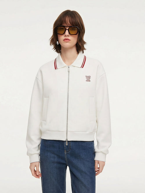 Letter Embroidered Zip-Up Women Jacket