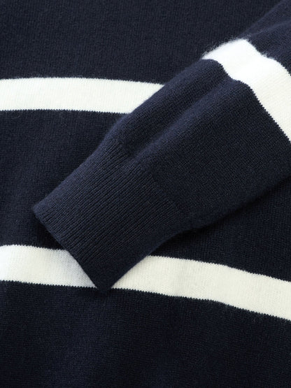 100% Wool Stripe Women Polo Sweater