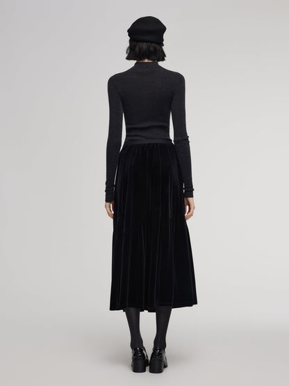 Black Velvet A-Line Elastic Waist Women Skirt