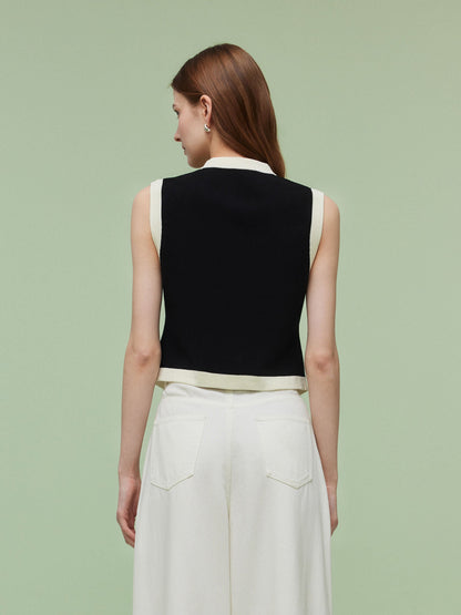 Tencel Blend Contrast Trim Women Knit Vest