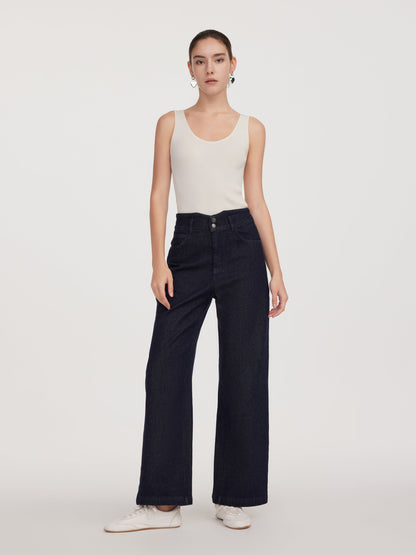 Cotton Denim Fleece Lined Straight Leg Women Jeans