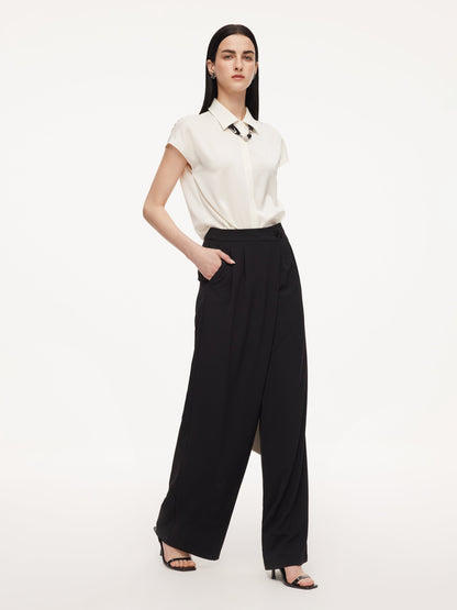 Four-Way Stretch Straight Leg Women Asymmetric Wrap Pants