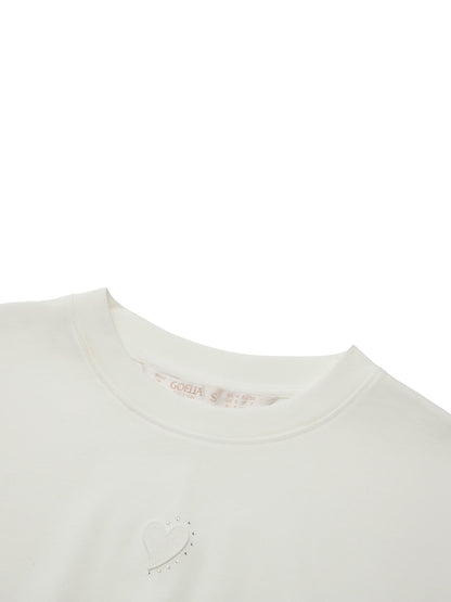 Asymmetrical Hem Heart Decorated Women T-Shirt