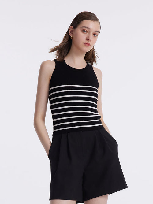 Acetate Cotton Knitted Striped Tank Top