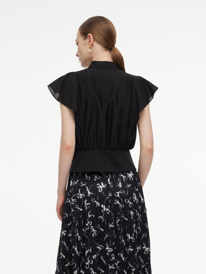 Lyocell Blend Ruffle Sleeve Women Blouse With Detachable Scarf Buckle
