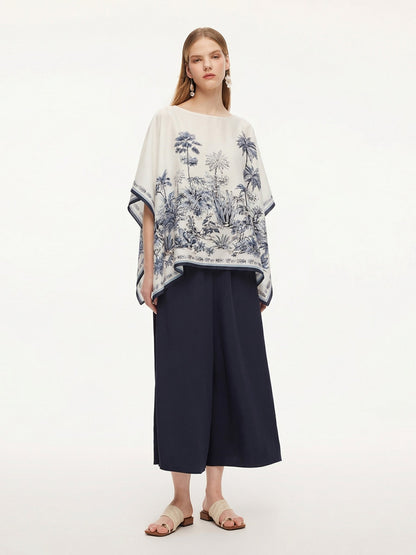 12MM Mulberry Silk Floral Print Women Cape Blouse
