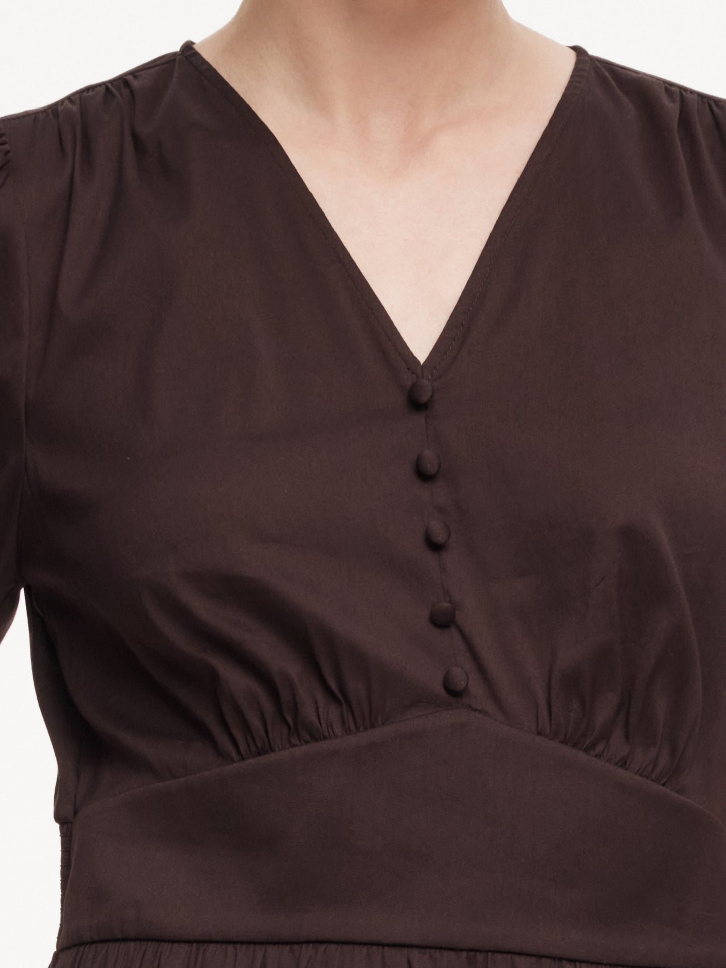 Cotton Blend V-Neck Women A-Line Tiered Maxi Dress