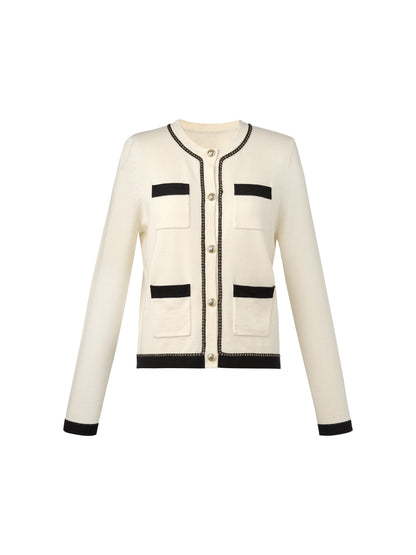 Tencel Blend Contrast Trim Women Cardigan