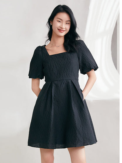 Detachable Bowknot Jacquard Mini Dress