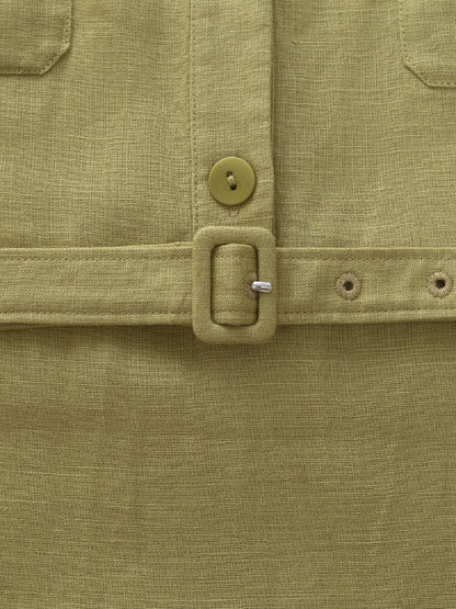 100% Linen Sleeveless Women Maxi Shirt Dress With Belt