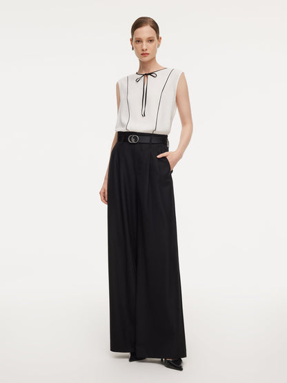 100% Worsted Wool Straight Leg Women Pants With Belt