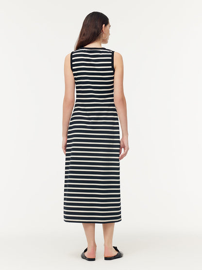 Black And White Stripe Women Knit Vest Maxi Dress