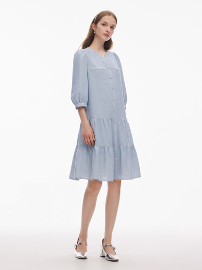 Acetate Blend Tweed Sequins Women Midi Dress With Belt