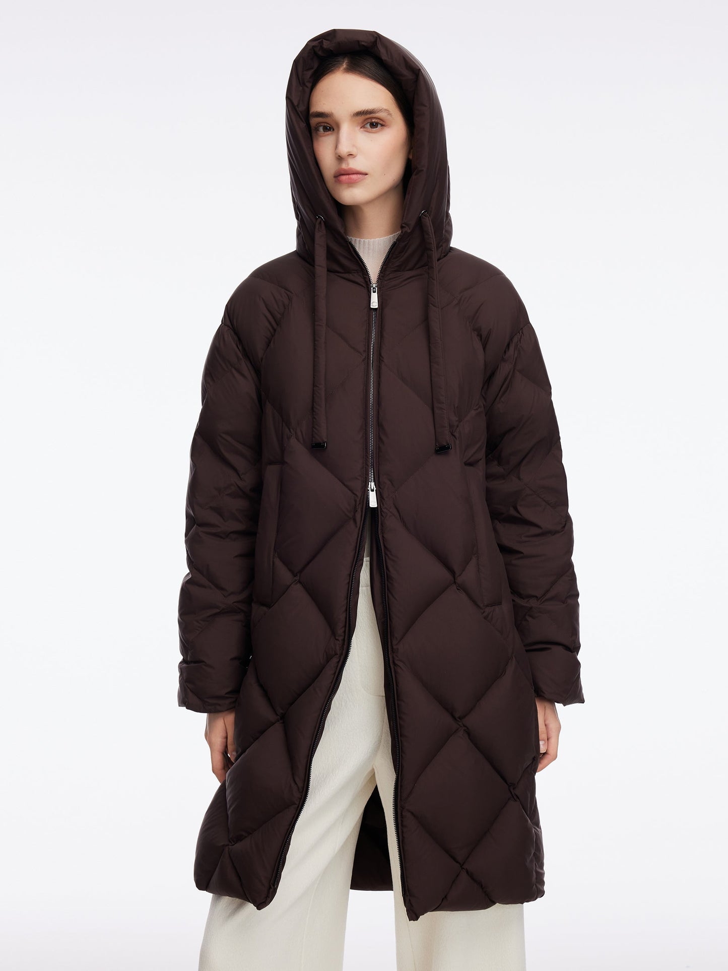 Diamond Quilted Hooded Unisex Long Goose Down Coat