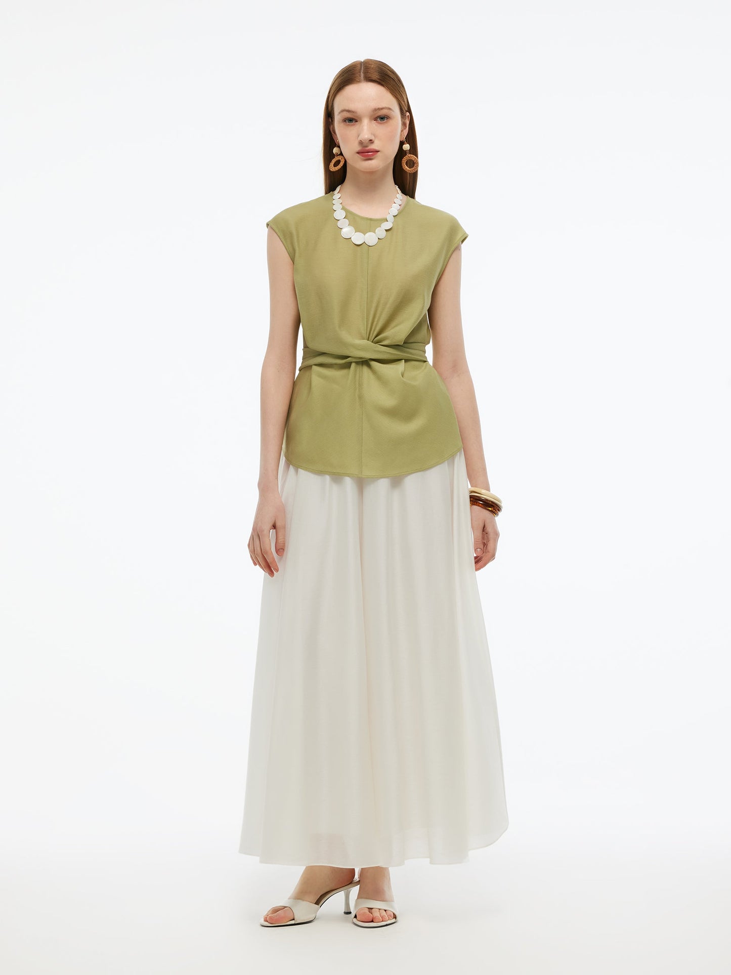 Acetate Twist Front Women Cap Sleeve Top