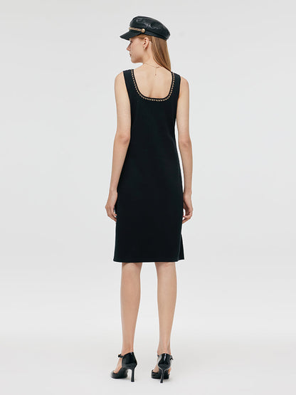 Chain Trim Knitted Jacket And Vest Dress Two-Piece Set