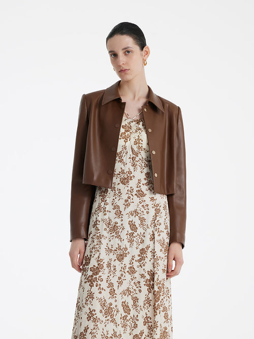 Eco-Friendly Leather Lapel Women Crop Jacket