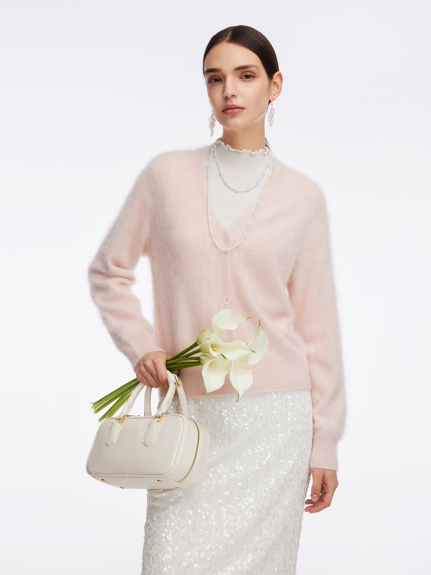 100% Brushed Cashmere V-Neck Women Cardigan