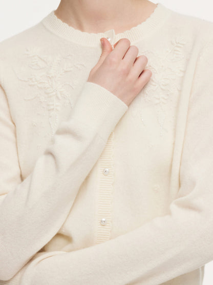 100% Wool Embroidered Women Cardigan