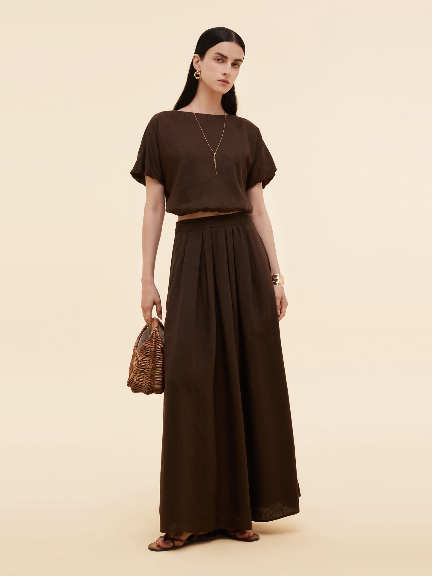 100% Linen Women High-Waisted A-Line Skirt