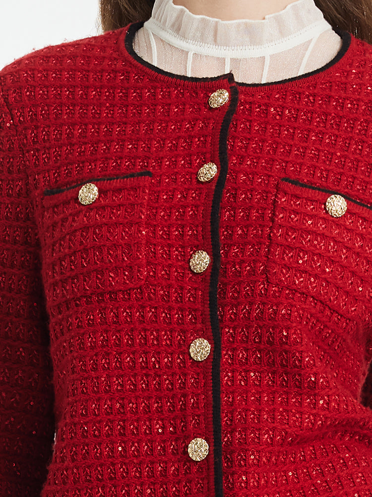 Wool-Blend Sequins Knitted Women Cardigan