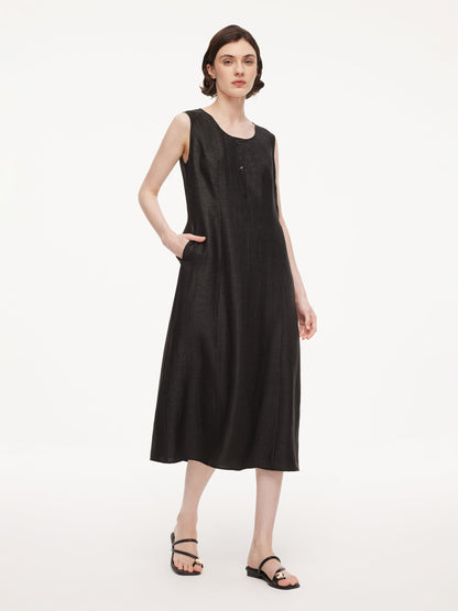 18MM Gambiered Canton Gauze Women Sleeveless Belted Maxi Dress