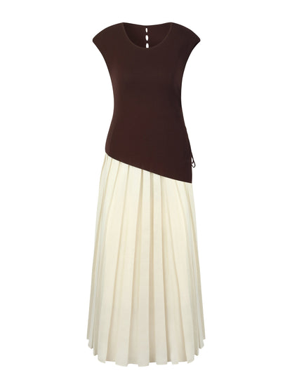 Modal Acetate Blend Asymmetrical Hem Knit Top And Pleated Skirt Two-Piece Set