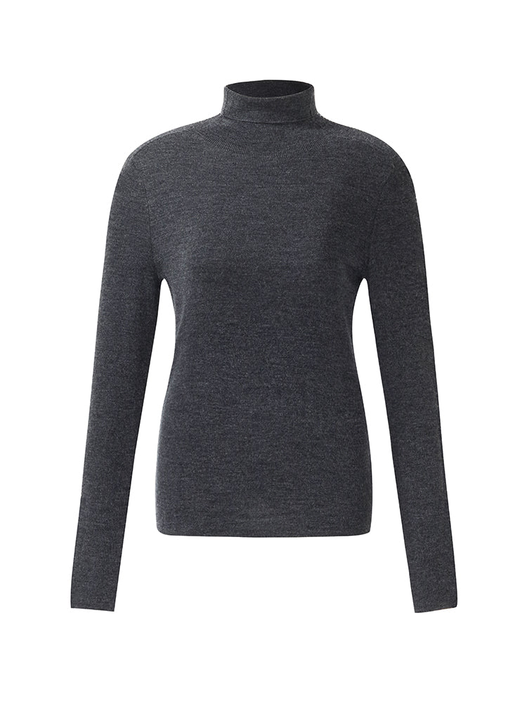 Machine Washable Wool Turtleneck Women Knit Top