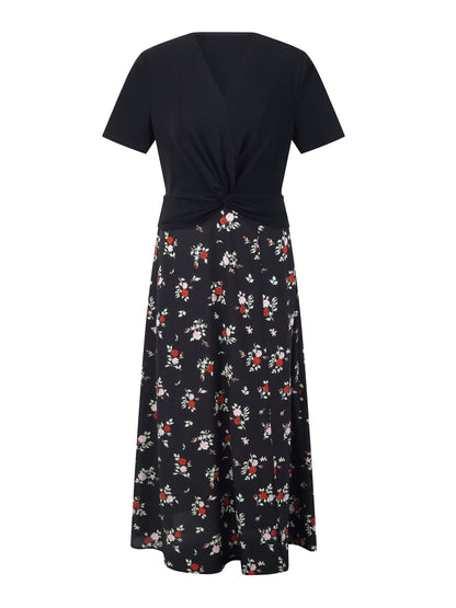 16MM Mulberry Silk Acetate Blend Patchwork Women Side Slit Maxi Dress