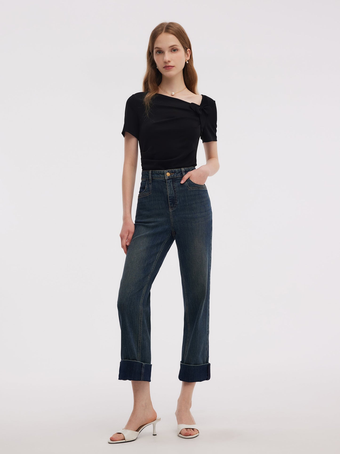 Denim Women Ankle-Length Cuffed Jeans