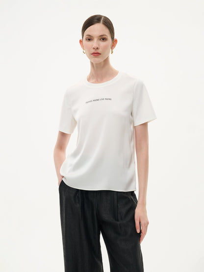 22MM Mulberry Silk Tencel Blend Women Letter Print T-Shirt