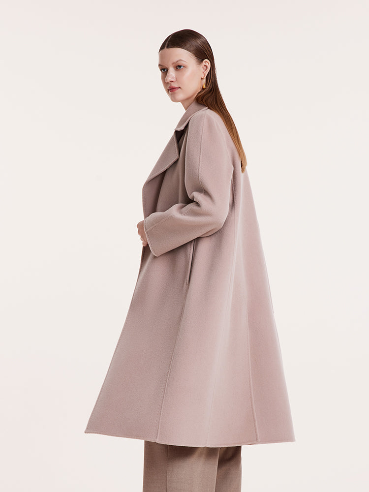 Pink Pure Cashmere Straight Lapel Women Coat