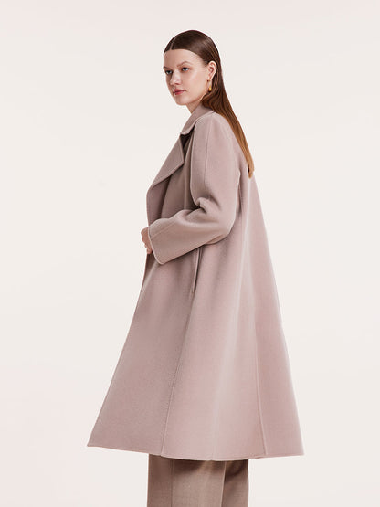 Pink Pure Cashmere Straight Lapel Women Coat